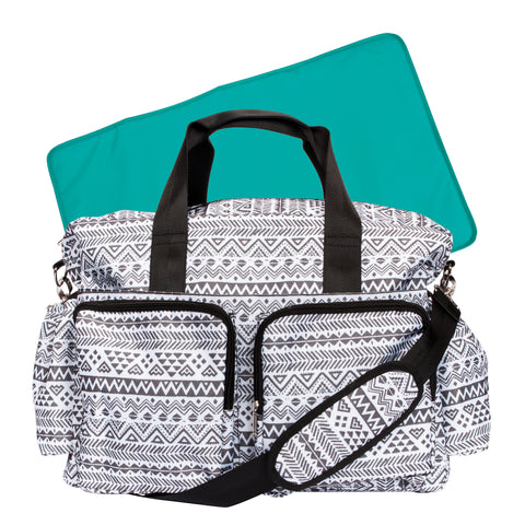 Black and White Aztec Deluxe Duffle Diaper Bag