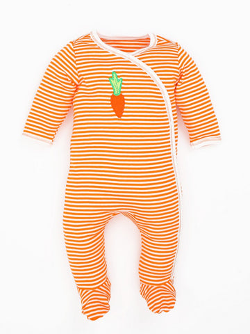 Organic Cotton Unisex Baby Orange Stripe Carrot Side Snap Footies